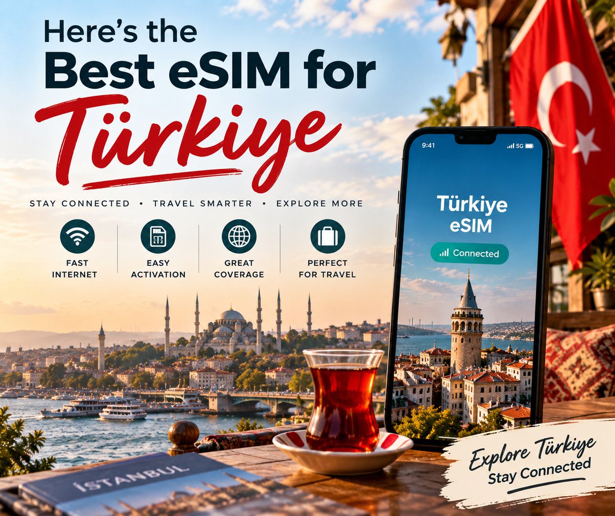 travairltd's tweet photo. 🇹🇷 One of the best eSIMs I’ve used in Türkiye. Easy to set up, reliable data and no need to hunt for a SIM after landing.
If you’re travelling to Türkiye, worth checking out 👇

🔗 https://t.co/UI5sel5WtM

#TürkiyeeSIM #TurkeyeSIM #eSIM #Travel #TravelDeals #UK #Türkiye https://t.co/0XWaF90CDE