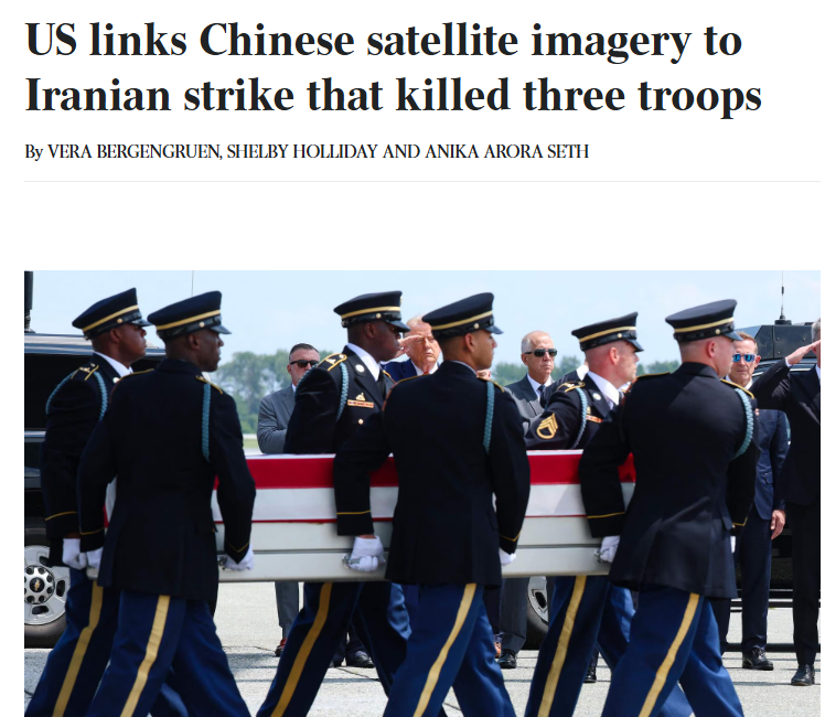 KokChoyW's tweet photo. China handed Iran high-resolution satellite photos of the US base in Jordan.

Three American troops are dead.

That’s not a rumour. That’s what US officials now say they can prove.

Before the 17 July attack, Tehran acquired those images from Chinese entities. Officials familiar with the incident have connected the imagery directly to the strike.

It is the clearest evidence so far that Chinese support for Iran during the war has had lethal consequences for US forces.

Senior American officials raised it with their Chinese counterparts.

Beijing’s response? Push back. Demand proof. Dismiss the lot. Refuse to accept that any Chinese companies are involved.

Trump has told his team that maintaining good relations with China — and Xi in particular — is the priority.

So officials are busy avoiding any public confrontation that might overshadow or derail the summit.

A White House official even claimed that no outside assistance had enhanced Iran’s ability to attack the United States.

They just didn’t address the satellite pictures.

This isn’t new. Iran’s access to Chinese satellite imagery has been a recurring point of tension for years.

China’s satellite industry blurs the line between commercial and state on purpose. Even the ostensibly private firms operate under extensive government oversight and many have direct links to the Communist Party.

They know. They just don’t want to say it out loud while the summit is still on the calendar.

How many more American troops have to die before “good relations with Xi” stops being more important than the truth?