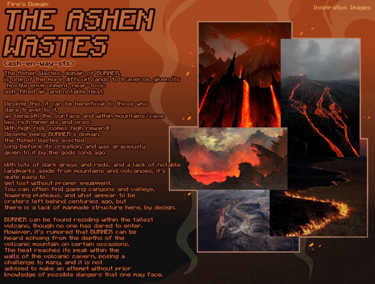 PhantasmSMP's tweet photo. THE DOMAINS  
- 
The Ashen Wastes, The Valley of Embers. 🔥
Overseer God: Burner, Lord of Fire. 

#PHANTASMSMP https://t.co/vE7pTgYaKU