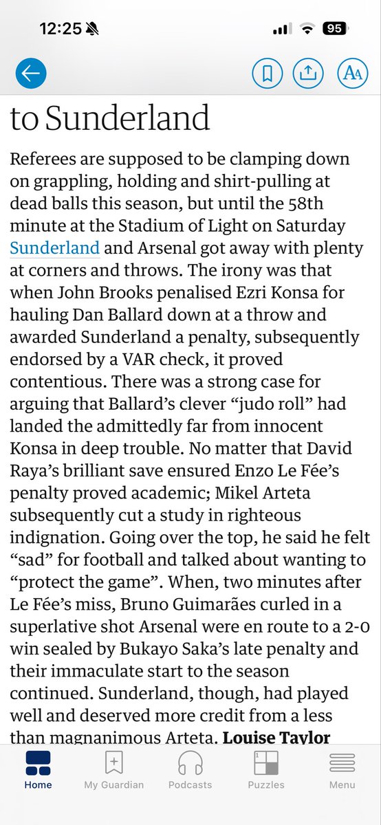 TheSpenny's tweet photo. Such poor writing and narrative reporting - to go alongside narrative refereeing I guess. The ‘less than magnanimous’ part is troubling as Louise clearly missed most of his press conference if that was her takeaway. Very poor. #arsenal #guardian https://t.co/QdKJrTZ6Fz