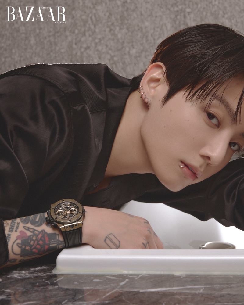 WORLDMUSICAWARD's tweet photo. #Jungkook gives Harper’s Bazaar Malaysia a glimpse into his extraordinary life, and how excited he is about touring again with BTS in new cover story!  👏🕺🏻🎤📰HB🇲🇾✨🔥👑🖤💜     
📸 YOON JIYONG  
HB Malaysia: It’s your first world tour in about four years. How does it feel?"
🐰: It had been such a long time since our last concert, and we prepared for it with great care, so I didn’t feel any special nervousness or worry. But it did feel like I briefly stepped into another world. Right now, I’m excited just thinking about travelling on tour and meeting ARMYs all over the world. I definitely feel most like myself when I’m dancing and singing on stage, while hearing the audience’s cheers. When my throat hurts and I’m drenched in sweat and everything’s chaotic, strangely, that’s when I feel most alive.

Read More 🔗 https://t.co/LDquRoLb6p   

JUNGKOOK FOR HUBLOT   
HUBLOT  GLOBAL AMBASSADOR JUNGKOOK    #JUNGKOOKxHUBLOT 
#JUNGKOOKForHUBLOT
@BTS_twt
#Hublot @Hublot
@Harpersbazaar