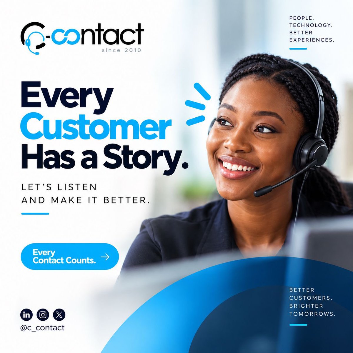 Ccuntact's tweet photo. At C-Contact, we listen beyond the conversation, turn customer insight into action, and help brands create experiences people want to come back to.

Your customers are already telling you what they need. Are you listening?

#CustomerExperience #CustomerCare #CXStrategy #Business https://t.co/f5Mntg5ToT