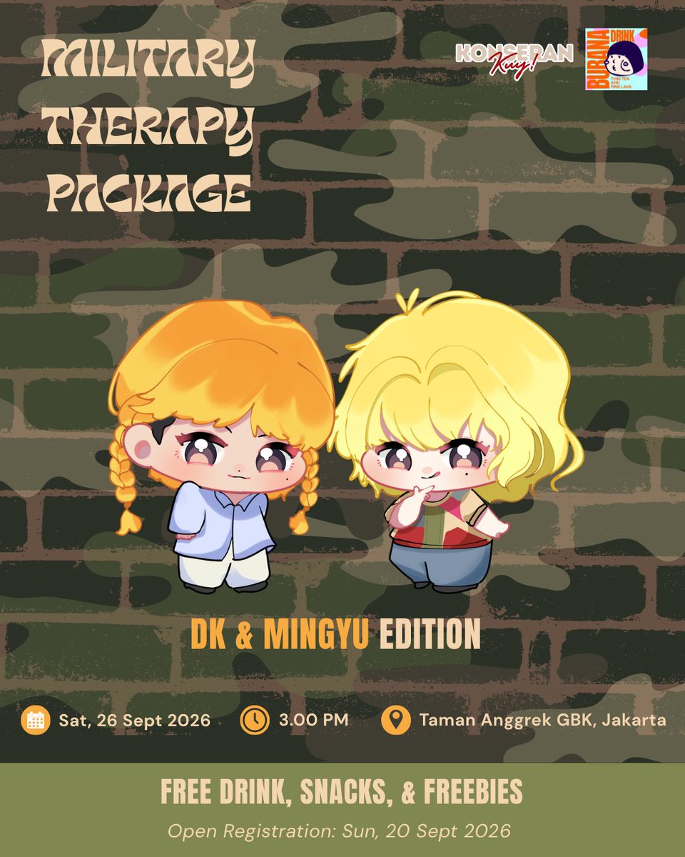konserankuyid's tweet photo. Consider this your sign to survive the military era. 🫡🪖

A little #MilitaryTherapyPackage is coming your way…

And yes, 𝐈𝐭’𝐬 𝐜𝐨𝐦𝐩𝐥𝐞𝐭𝐞𝐥𝐲 𝐅𝐑𝐄𝐄 👀

Stay tuned for the registration details!

T. KonseranKuy seventeen svt DK Mingyu event jakarta carat https://t.co/Y8sZXMefWZ