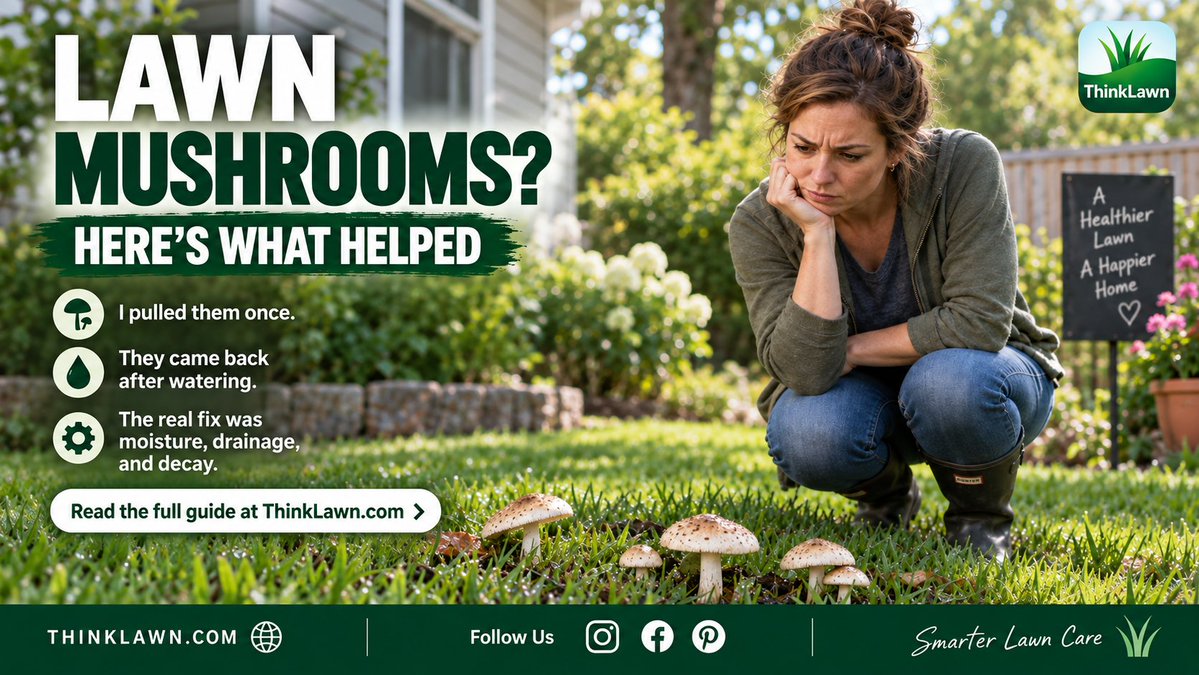 ThinkLawnAI's tweet photo. Mushrooms kept returning to the dampest part of my lawn.

Pulling them out was only temporary.
The real problem was beneath the surface.

Learn why lawn mushrooms appear and how to handle them properly.

https://t.co/GqEG4NjTJO

#LawnCare #ThinkLawn https://t.co/BBnpW4jAgS