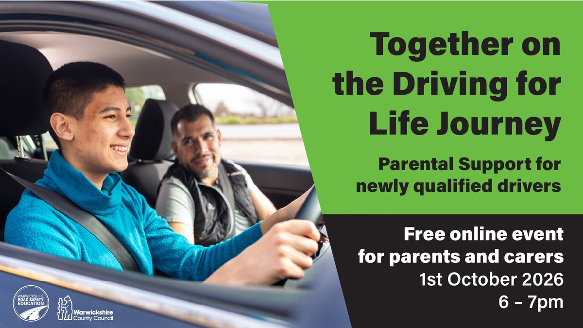 StaffsPFCC's tweet photo. Passing the driving test is just the beginning!

Parents &amp; carers: join a FREE webinar on 1 Oct for expert advice and practical tips to help your young driver stay safe as they gain independence on the road. Young drivers welcome too!

Book your place: https://t.co/7WCGOQ60RF https://t.co/znnKu7XDv5