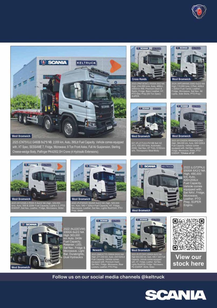 keltruck's tweet photo. @SFletch8 @RustyWarn @ScaniaGroup @ScaniaUK @davemor66816340 @Comm_Motor @Andrew_Bentley @RussBarnes84 @TRATON_GROUP @daisparks35 @PhilHolmes129 Some great used #Scania vehicles in stock at the moment. Contact any member of the used sales team today.

➡️ https://t.co/JMNosrDiHf

#Keltruck #ScaniaUsedTrucks #YouCanHaveTheBest https://t.co/u8nzSIFFsG