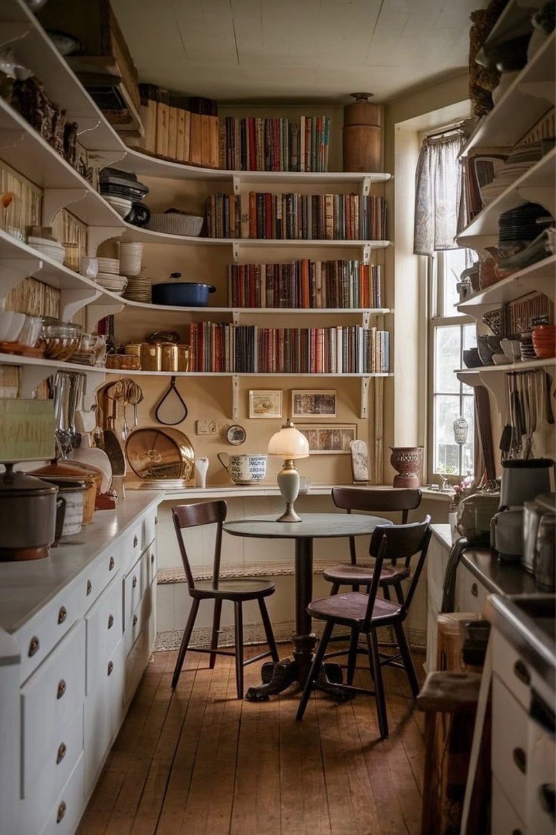 Watchman_motto's tweet photo. Combination kitchen and library. I suppose for when your other library gets a little too full. https://t.co/lAQ5n0LKPj