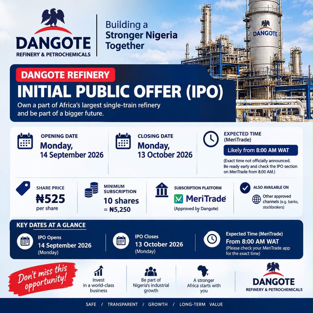 abdubazza's tweet photo. Please, if you DON’T have sufficient knowledge about the Dangote Refinery &amp; Petrochemicals Initial Public Offering (IPO), don’t rush into buying the shares.

Take your time to learn, understand the IPO, read the Prospectus, know the risks, and understand how the investment works. https://t.co/7OzvvNxESX