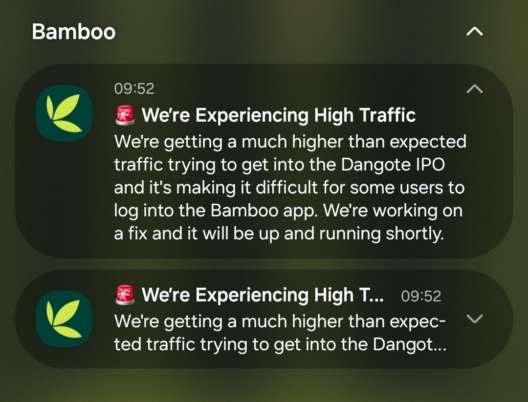 REAL_CTN's tweet photo. @investbamboo failed us at the opening of the @DangoteIPO Bamboo was busy tendering apologies because of their unpreparedness towards the listing. 
Many users can not even login to their account. It was a "CRASH" very bad of them 🫪  How couldn't they saw this coming🤷 https://t.co/J8bdjVP7Ii