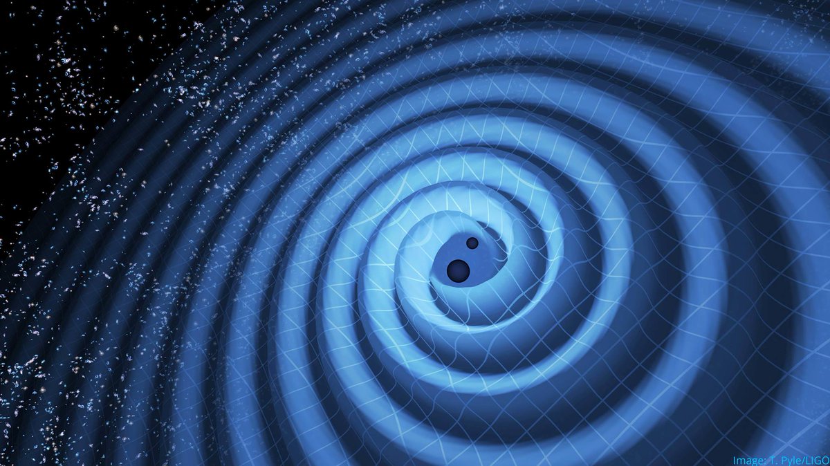 NobelPrize's tweet photo. #OTD in 2015, the universe’s gravitational waves, predicted by Albert Einstein a century before, were observed for the first time by @LIGO. 

The observation led to a new way to study our universe and the 2017 #NobelPrize in Physics for Rainer Weiss, Barry Barish and Kip Thorne. https://t.co/p7JXaVj9YH