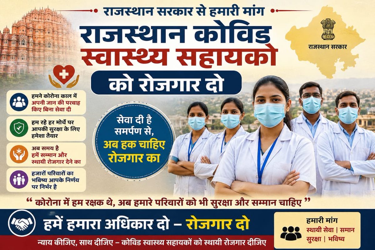 Rajendr86780224's tweet photo. CHA की कब याद आयेगी @BhajanlalBjp जी शायद लगता है राजस्थान से भाजपा जाएगी जिसके बाद CHA की याद आयेगी 
CHA राजस्थान के वह युवा है जिन्होंने कोरोना महामारी में लाखों लोगों की जनसेवा की ओर भाजपा जनता पार्टी की सरकार बनाई 
CHA युवाओं की पुनःनियुक्ति दो 
@RajCMO 
@BJP4Rajasthan https://t.co/ITLfMWAAvZ
