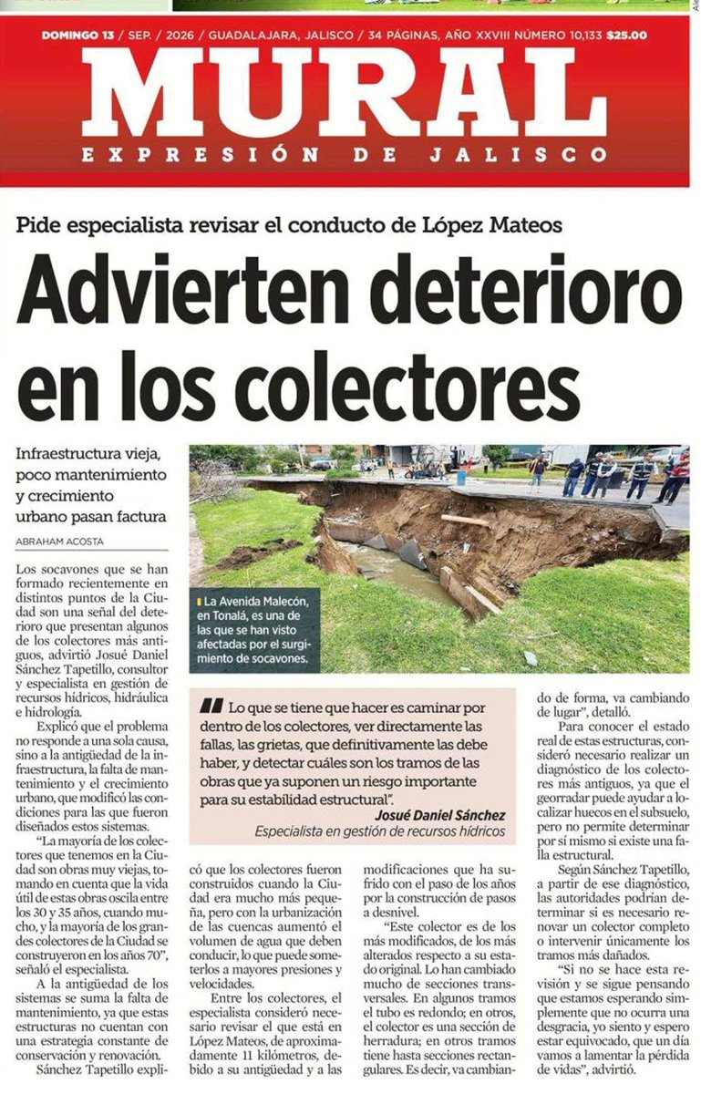 enrique_roma_'s tweet photo. Comparto esta nota que no debe pasar inadvertida en la semana, pues refleja el resultado de las omisiones de muchas autoridades.
La infraestructura hidráulica del #AMG de #Jalisco es insuficiente, en muchos casos es obsoleta y requiere una urgente atención de todos los gobiernos. https://t.co/ryE5kXaAJu