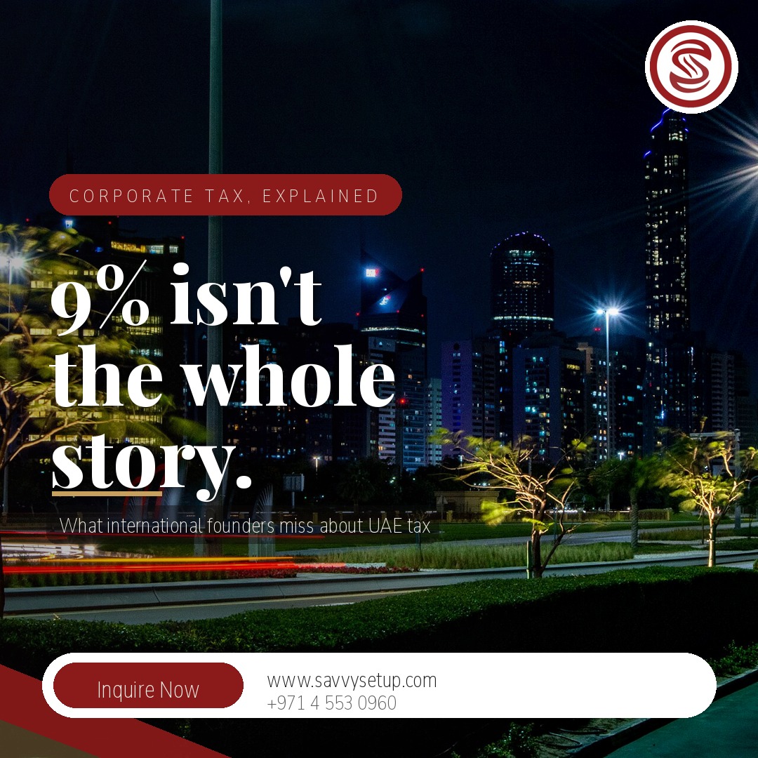 SamanthaPabpid's tweet photo. 9% corporate tax sounds simple. It isn't the whole story. 🧾
The UAE headline rate is 9% — but what it applies to, the AED 375, 000 threshold, free-zone qualifying income, and how your structure is built all change what you actually pay. https://t.co/jIGiaqP0dh