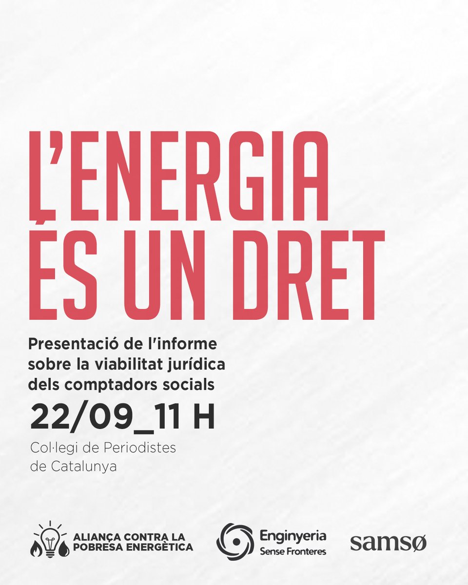 APE_Cat's tweet photo. 🔴 El 22 de setembre presentem l'informe jurídic que demostra que els comptadors socials són un mecanisme viable.

📌 Ens trobem al Col·legi de Periodistes per parlar d'una mesura clau per a garantir els drets i la seguretat de milers de llars catalanes.

#ComptadorsSocialsJA https://t.co/4gWvSVCOYi