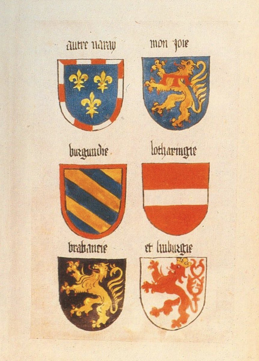 Argonaut1535's tweet photo. ⚔️🇩🇪15th Century Heraldry & Coats of Arms Illustrations from St. Gall Abbott Rosch’s “Book of Heraldry” (1462-1491).

This codice/book is viewable digitally on the Swiss E-Codice website.

St. Gall Abbot Ulrich Rösch's (1462-1491) book of heraldry, containing 1,626 coats of arms of prominent people from the laity and the clergy, mostly from the southern region of Germany. 

This heraldic book was probably prepared in the Heidelberg workshop of Hans Ingeram for an unknown customer from the area between the Neckar River and the Upper Rhine. In the 1480s St. Gall Abbot Ulrich Rösch purchased the volume and had numerous coats of arms from Swiss and German border areas added in the back pages; these were drawn by Winterthur artist Hans Haggenberg. 

It is one of the most important heraldic record books of the 15th century.