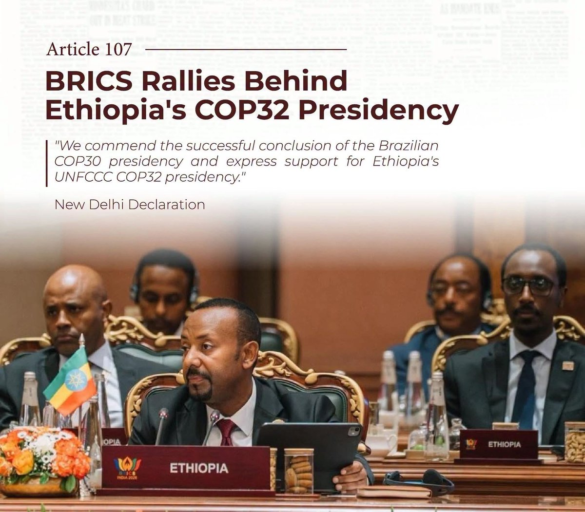 GazettePlusET's tweet photo. #BRICS leaders reaffirmed their firm support for Ethiopia’s preparations to host #COP32.
A shared commitment to advancing global climate action and strengthening international cooperation.
#COP32 #COP32Ethiopia https://t.co/lFRcUo15Zw