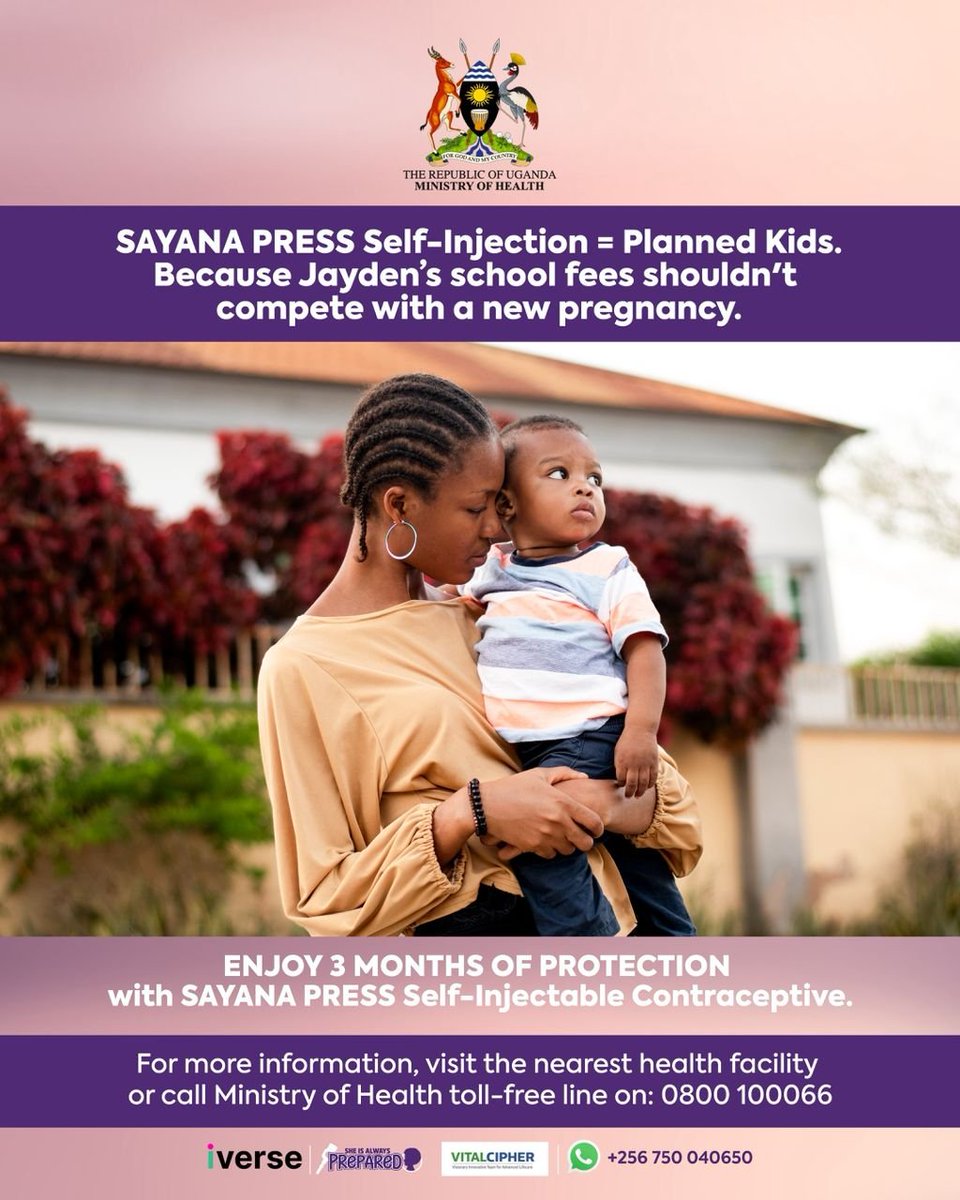 Piirax_Pro1's tweet photo. Every child deserves a planned future 
Get Sayana press self-injection today,a single dose for 3 months available in all nearby government facilities 
This message is brought to you by @MinofHealthUG and @iVerseAfrica #SheIsAlwaysPreparedUG #EraiNgesiDucNaEkapakina https://t.co/lLR9XrJfSY