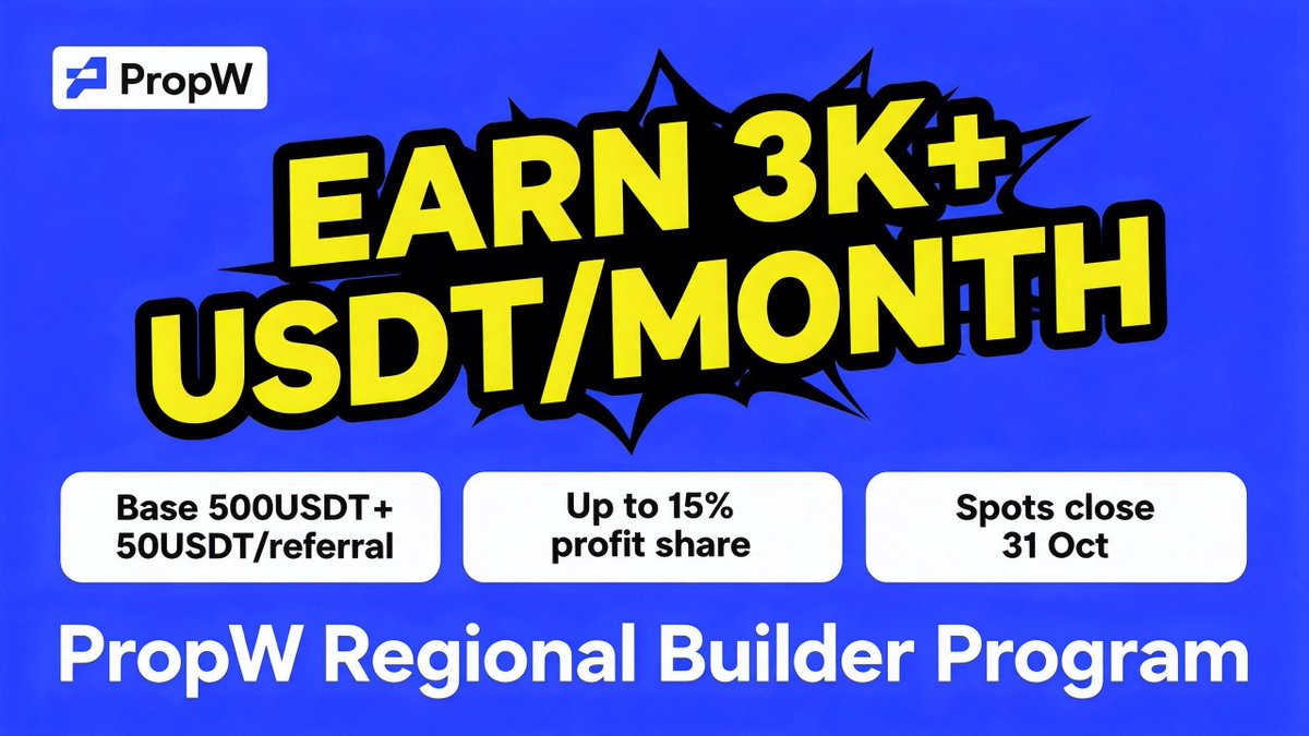 PropWGlobal's tweet photo. 🔥 Want to earn $3,000+ USDT/month by growing your local crypto community?

We are looking for community builders, KOLs, event organizers and Web3 connectors.

You bring the users. We provide the capital, product and support.
💰 Base salary + performance bonus
📈 Up to 15% profit share
🎁 Marketing budget & event support

👇 Apply now & secure your spot:
https://t.co/bXTk6Mqmh6