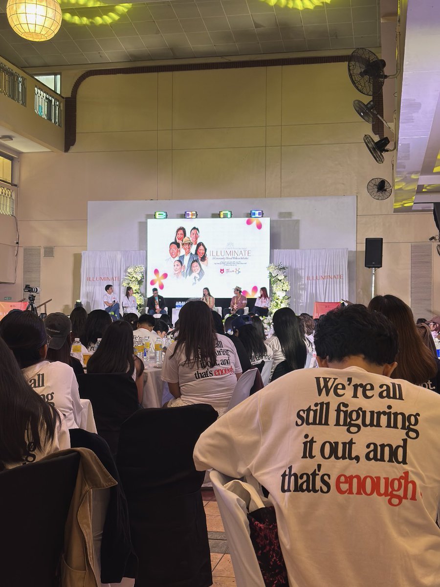 i43bini_'s tweet photo. Was so sure I couldn't attend today because I had an exam scheduled. But it suddenly got cancelled due to the transport strike, so I took it as a sign to secure a slot last night (buti meron pa at na-clutch !). I'm really glad I made it huhu. Life has been so overwhelming lately, and this was exactly the reset I needed. Last year was so memorable that I really wanted to experience it again, and returning to this community felt like a warm hug. Will definitely make this a yearly thing now.

As the shirt says:
"We're all still figuring it out, and that's enough." ❤️
And as Kuya Kim reminded us:
"A little kindness can make a difference."

My heart is full—thank you so much for organizing this meaningful event @bini_mikha and @BiniMikhaOFC 🥹🫶. Grateful for the safe space and the amazing speakers as well! ✨

#ILLUMINATE #Illuminate2026 @mikhadifference