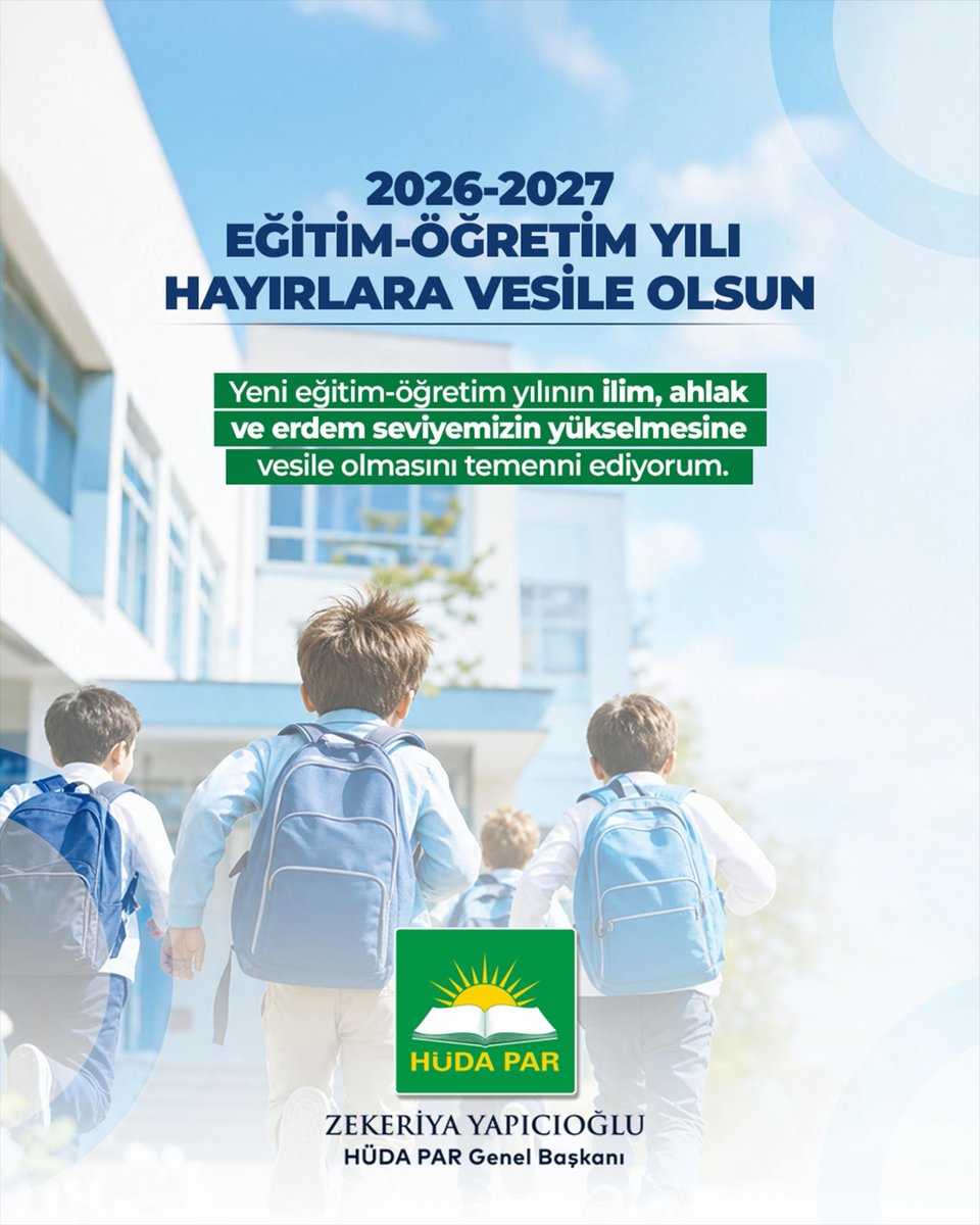 zyapicioglu's tweet photo. 2026-2027 eğitim-öğretim yılının başta evlatlarımız olmak üzere fedakâr öğretmenlerimize, kıymetli velilerimize ve tüm memleketimize hayırlar getirmesini Cenâb-ı Allah’tan niyaz ediyorum.

Eğitim; aklı ilimle, kalbi irfanla ve şahsiyeti ahlakla inşa ederek erdemli nesiller yetiştirme meselesidir.

Kendi medeniyet değerlerimize sahip çıkan bir maarif anlayışının ve buna uygun bir müfredatın yanı sıra ailelerimizin kırtasiye ve servis gibi ekonomik yüklerini hafifletmek suretiyle fırsat eşitliğini güçlendirmek, bu sürecin ayrılmaz bir parçası olmalıdır.

Bu vesileyle yeni eğitim-öğretim yılını tebrik ediyor; öğrencilerimize zihin açıklığı ve başarı, öğretmenlerimize ve velilerimize kolaylıklar diliyorum. 

Yeni eğitim-öğretim yılının ilim, ahlak ve erdem seviyemizin yükselmesine vesile olmasını temenni ediyorum.