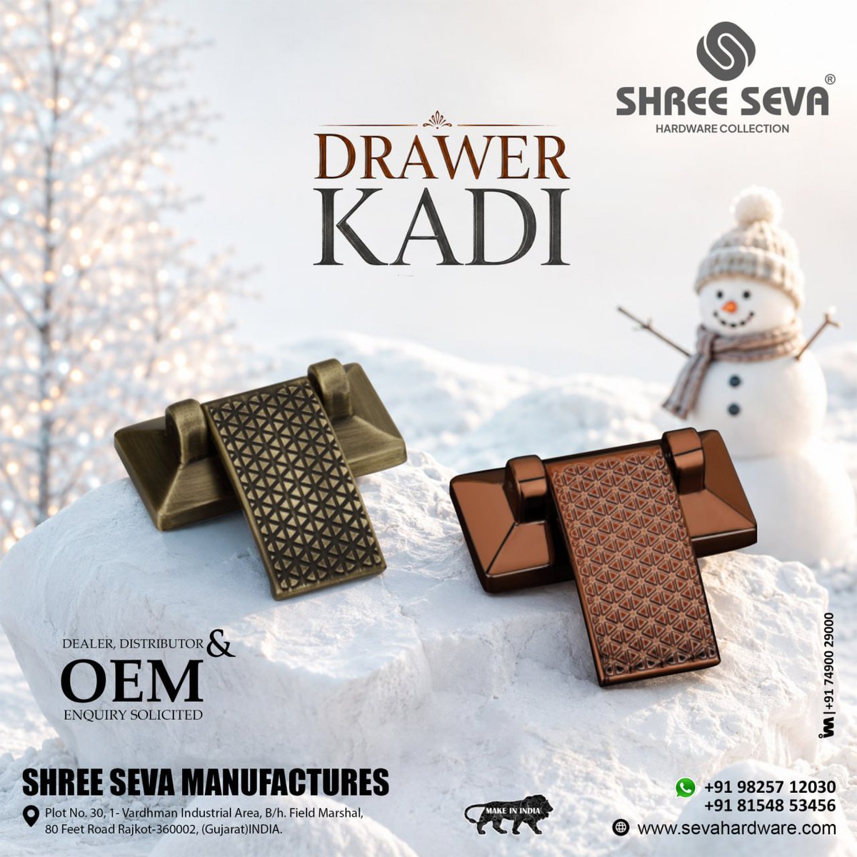 ibais_hardware's tweet photo. SHREE SEVA MANUFACTURES | Rajkot 🏢
DRAWER KADI
Mr. Pramit Patel - +91 98257 12030
Mr. Yash Patel - +91 81548 53456
WhatsApp: https://t.co/YY5H2BgDri
.
#DrawerKadi #CabinetHardware #FurnitureHardware #ArchitecturalHardware #RajkotHardware #HardwareMarketing https://t.co/RJP7QFcQji
