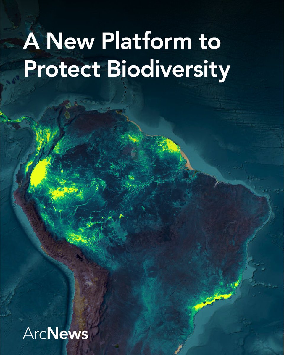 Esri's tweet photo. How do you monitor biodiversity at a national scale? Built on ArcGIS, the National Biodiversity Information System helps governments track species, monitor habitat change, and meet global conservation commitments. Guyana is helping lead this approach: https://t.co/rdL5UbMmAl https://t.co/y8Uhlnlfrd