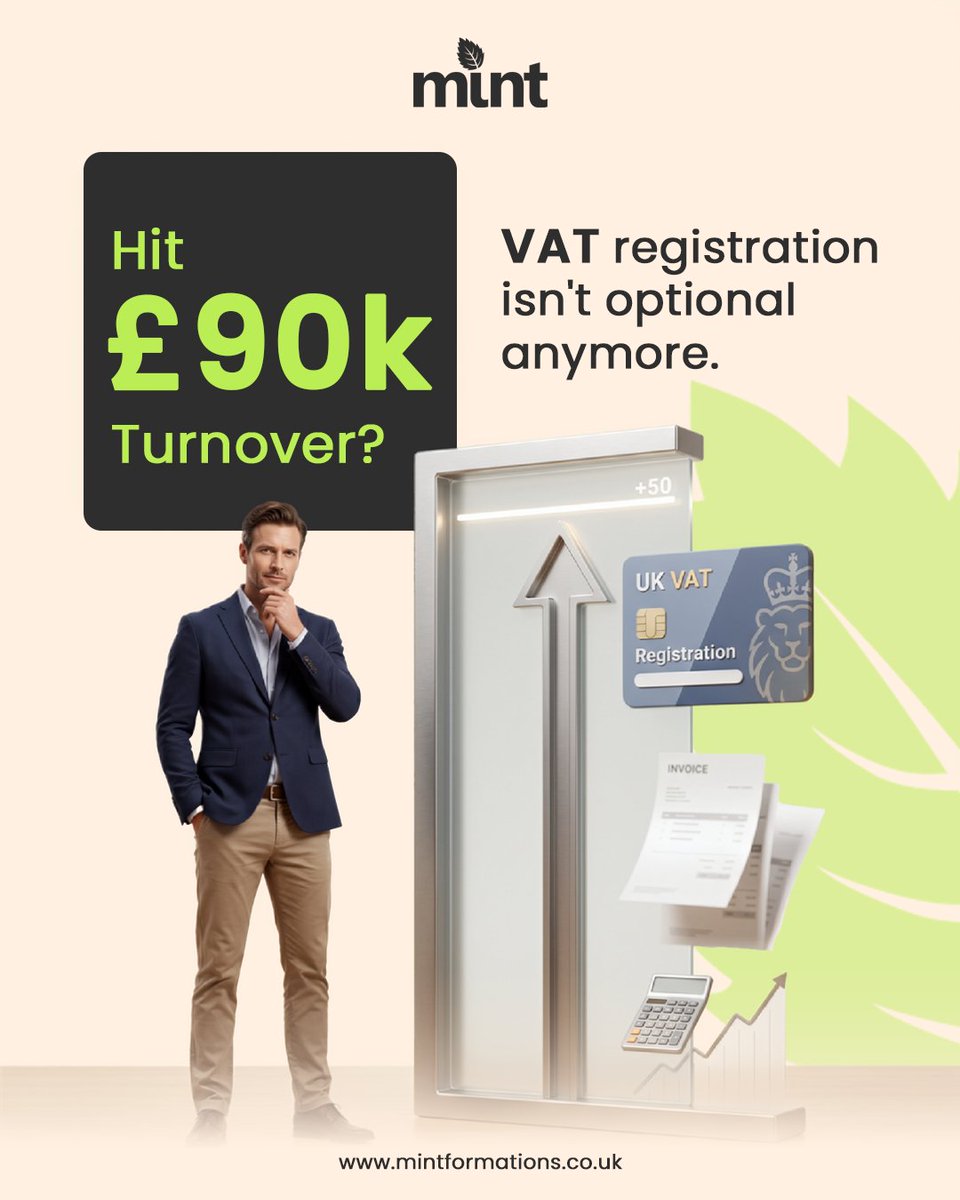 MintFormation's tweet photo. Turnover over £90,000? VAT registration may be legally required. 🧾

Mint Formations makes VAT registration simple:
✅ HMRC submission
✅ VAT number &amp; certificate
✅ Registration date guidance
✅ Ongoing support
👉 https://t.co/KmVVibq0b7
#VATRegistration #HMRC #UKBusiness #Mint https://t.co/aCnhYZWhBc