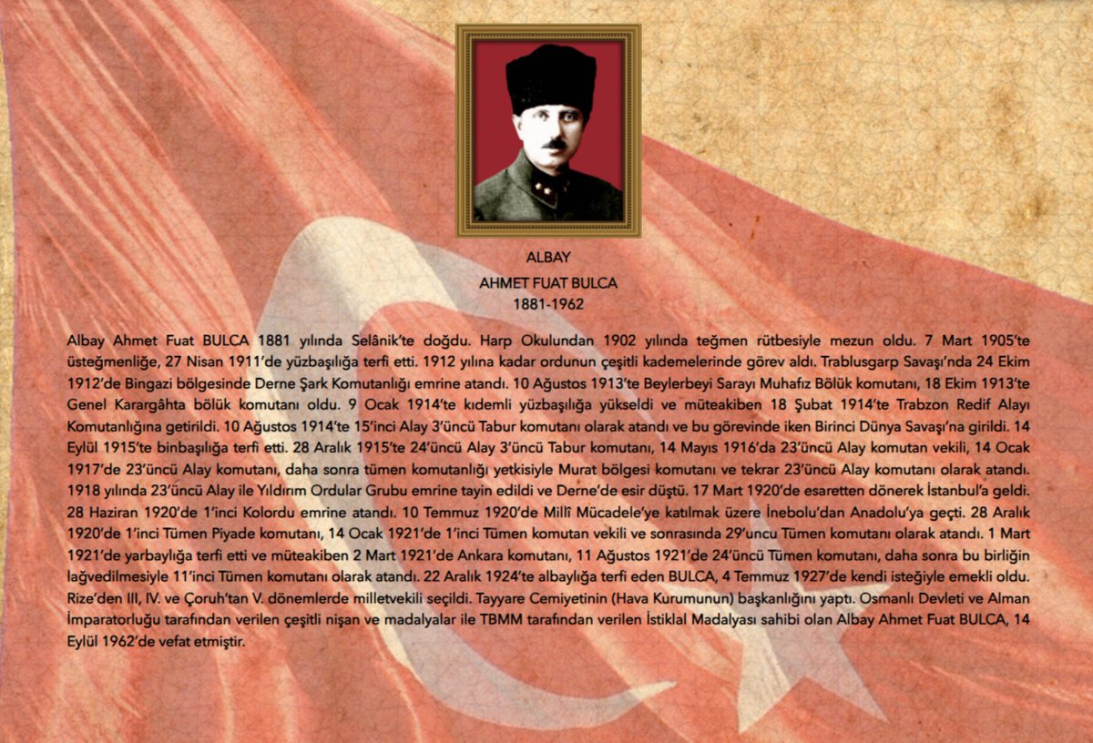 bahadiryazici17's tweet photo. #TarihteBugün #AhmetFuatBulca #FuatBulca #14Eylül1962 #14Eylül #MillîMücadele #TürkAskerîTarihi #Miralay #TürkHavaKurumu
Mustafa Kemal Atatürk'ün Manastır Askerî İdadisi'nden dönem arkadaşı, akrabası ve en yakın dostlarından Türk Hava Kurumu'nun (Tayyare Cemiyeti) kurucu başkanı Miralay Ahmet Fuat Bulca'nın vefatının 64'ncü yılı.