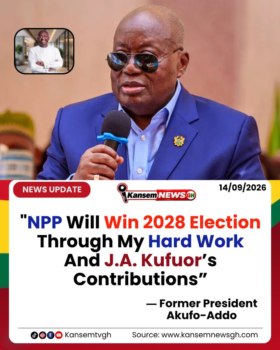 kansemtvgh's tweet photo. NPP Will Win 2028 Election Through My Hard Work And J.A. Kufuor’s Contributions – Former President Akufo-Addo

#kansemtvgh https://t.co/Il3iYJHvG4