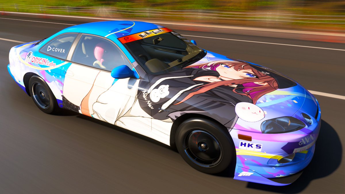 a0n3k0's tweet photo. 痛車作りの第一歩
まずはZENKI＠さん(@zenki_gn)のお手本を見ながらバイナル？リバリー？の貼り付けから

操作に慣れなくてめっちゃ時間かかった(；ﾟДﾟ)💦
難しいけど楽しい

次はお手本を元に別の素材をお借りして作りたいな
ZENKIさんとKracoviaさんありがとうございました

#ForzaHorizon６ https://t.co/BMULYyrDE8