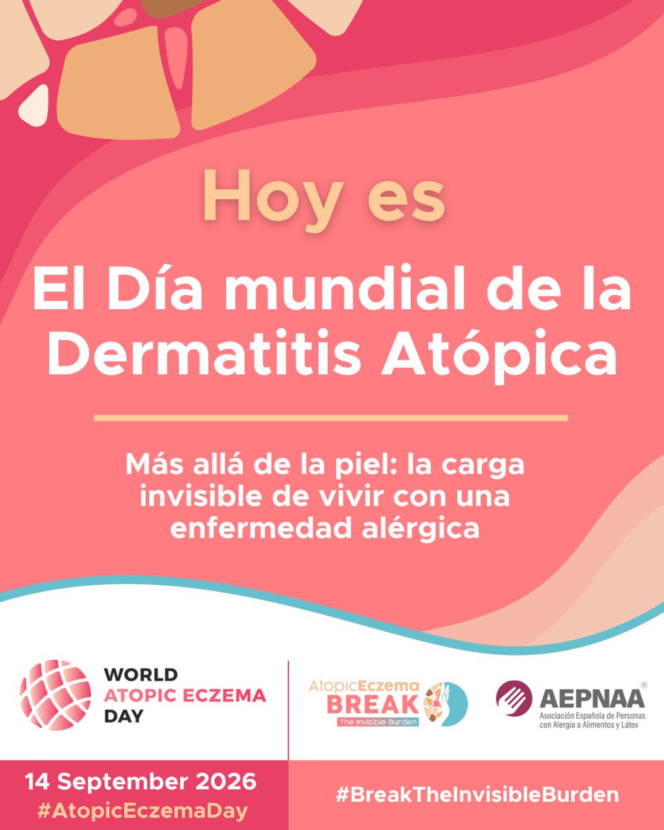 AEPNAA1's tweet photo. 🧡 No todo lo que pesa, se ve en la piel. Hoy, #DíaMundialDeLaDermatitisAtópica, nos sumamos a @EFA_Patients y #BreakTheInvisibleBurden.
Lucía convive con DA y alergias alimentarias: “Es toda una lucha contra tu propio cuerpo”.
👉 Recupera su historia: https://t.co/rpFlb1irbq https://t.co/MuA0AhNg9u