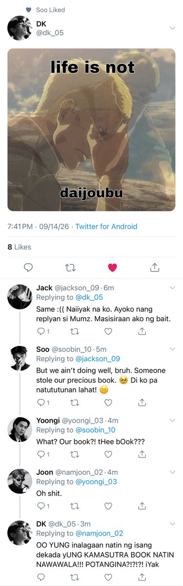 vkbwi's tweet photo. — a filo #taekookau wherein kreiss wishes to be a daddy’s girl and when sura understood it, he swore to fulfill his wish by what?

by learning, “paano nga ba gumawa ng babaeng anak?” https://t.co/RlIi9NW5Mp