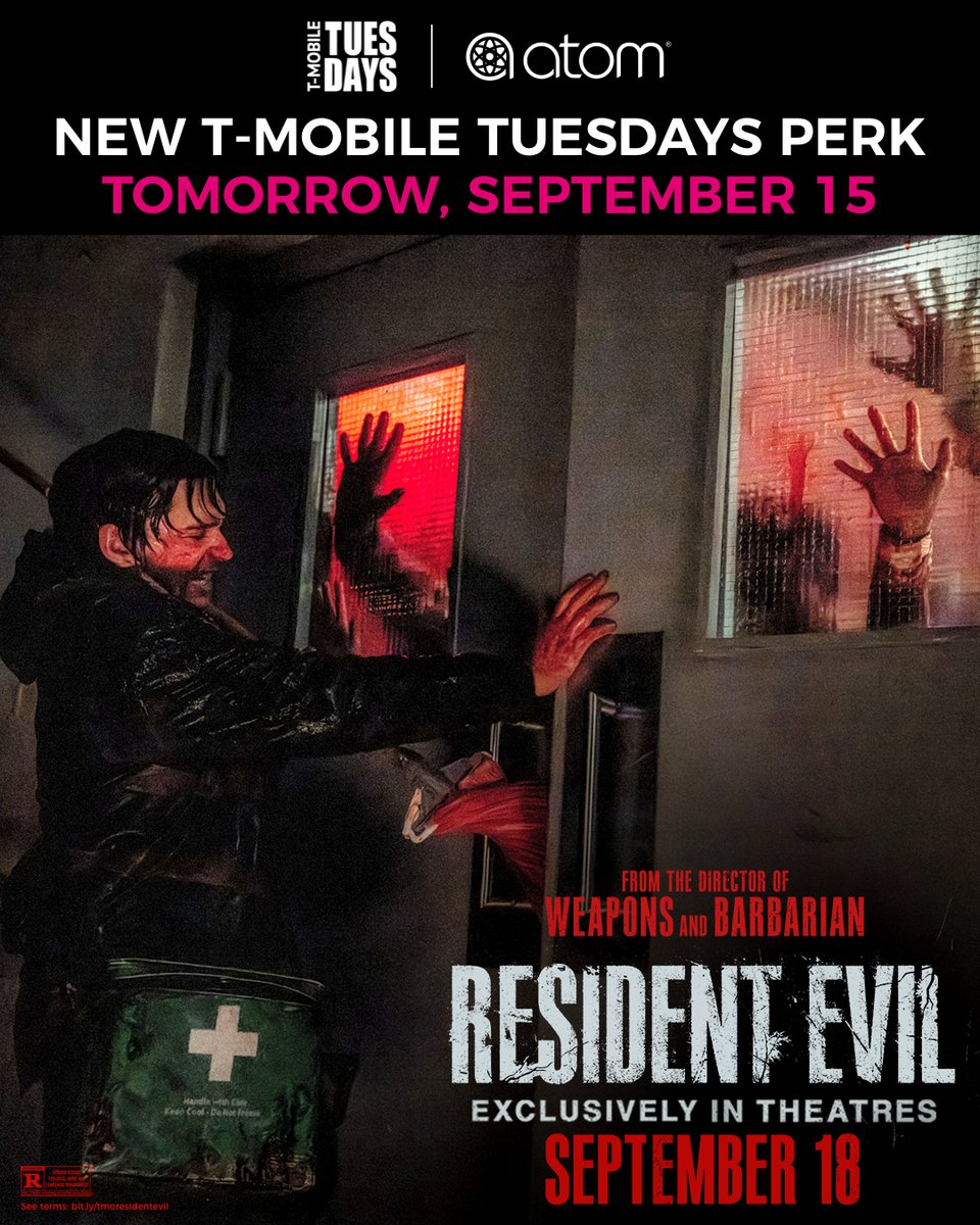 atomtickets's tweet photo. A new era of evil arrives tomorrow with this perk from
@TMobile and #AtomTickets. 

#TMobileTuesdays #ResidentEvi https://t.co/2v8z4GnP3e