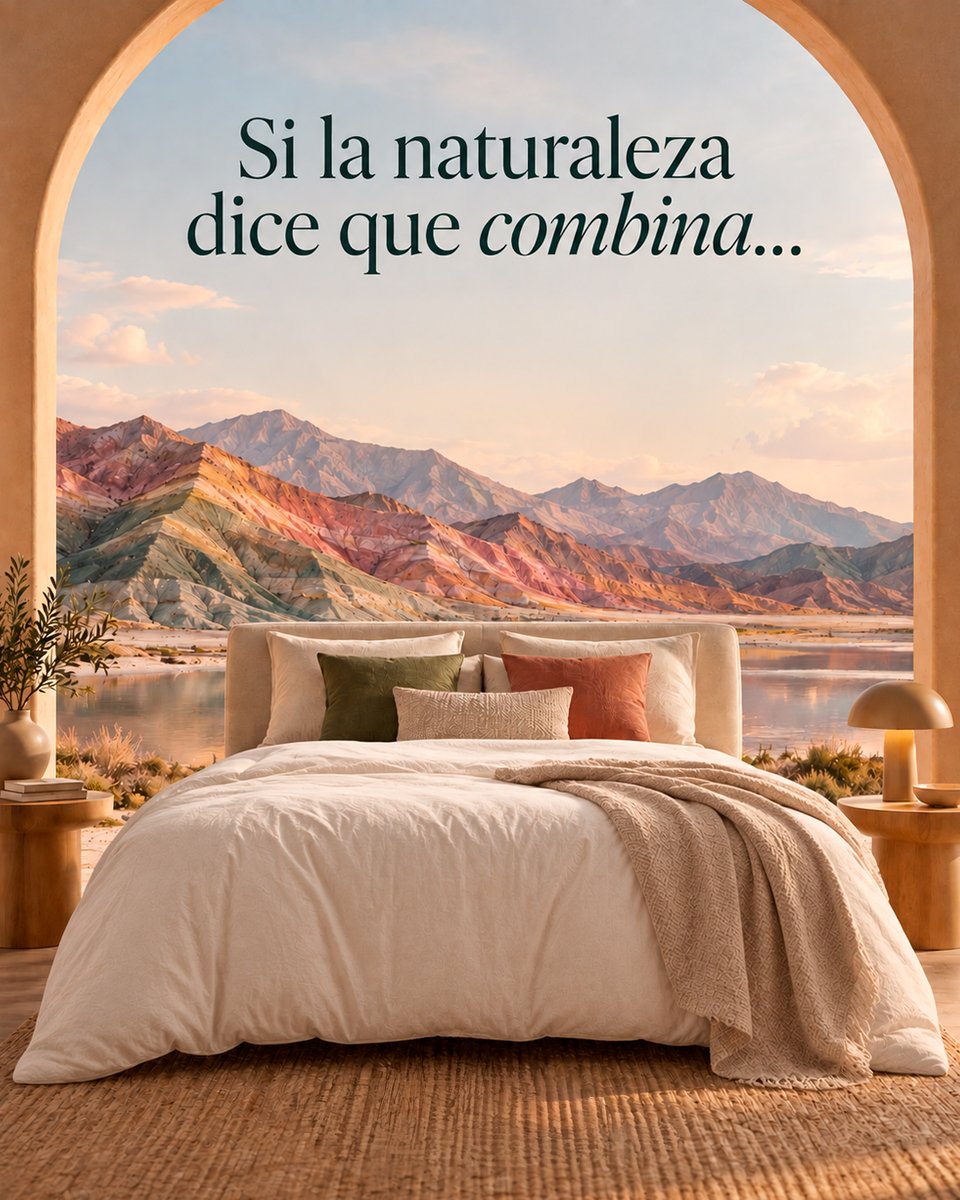 Maxcolchon's tweet photo. Si la naturaleza dice que combina… ¿quiénes somos nosotros para llevarle la contraria? 🌿
Colores que funcionan ahí fuera y también dentro de casa ✨
#Maxcolchon #Decoración #Dormitorio #Inspiración https://t.co/TY4fCLyQsW