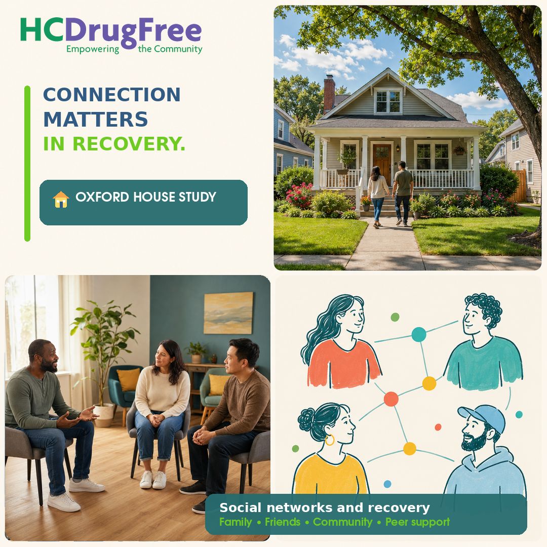 HCdrugfree's tweet photo. Researchers followed 602 Oxford House residents for two years. Those with supportive family relationships had better recovery outcomes over time, highlighting the important role that healthy connections can play in recovery. https://t.co/eXlIQPRfSo