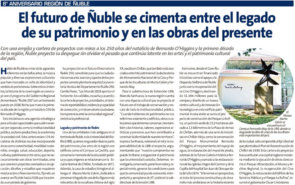 ubiobiochile's tweet photo. #UBBenPrensa El futuro de Ñuble se cimenta entre el legado de su patrimonio y en las obras del presente
https://t.co/ApcsZ6EGaB https://t.co/bKdQoQHopD