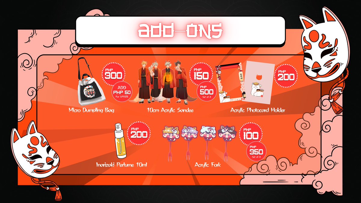kzn_events's tweet photo. 🦊 Konbanwa! 

We are excited to finally reveal the full kit merch inclusions and the add ons! All of these are made with love for our Inarizaki 4 boys. Thank you to all the artists who made this possible. You will surely get your money’s worth with the kit and add ons! 🍙 

Our event has been rescheduled to October 11, 2026, Sunday. In addition, our registration is extended until September 15, 2026 at 10PM! 

Register below:
Onsite: https://t.co/z7FILGdwOF
Local Mail: https://t.co/PMhr4upXv1

#kznyomatsuri #in4ricse #kitsunerizaki