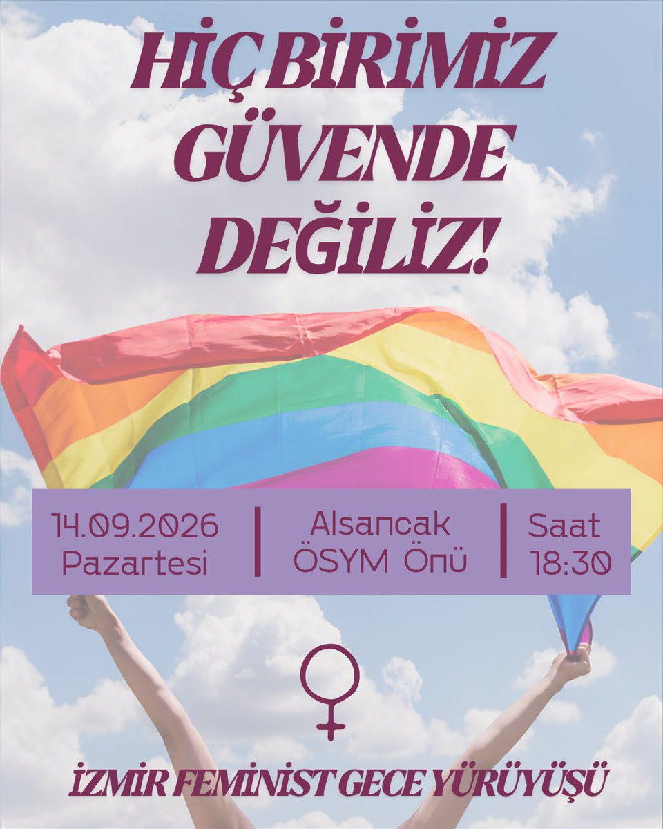 SolFemin1st's tweet photo. Tek adamın saldırılarına karşı sokakları da meydanları da hayatlarımızı da terk etmiyoruz!

📍Alsancak ÖSYM Önü
🗓️ 14 Eylül 2026, Pazartesi
⏰ 18.30 https://t.co/JHHNPysJuj