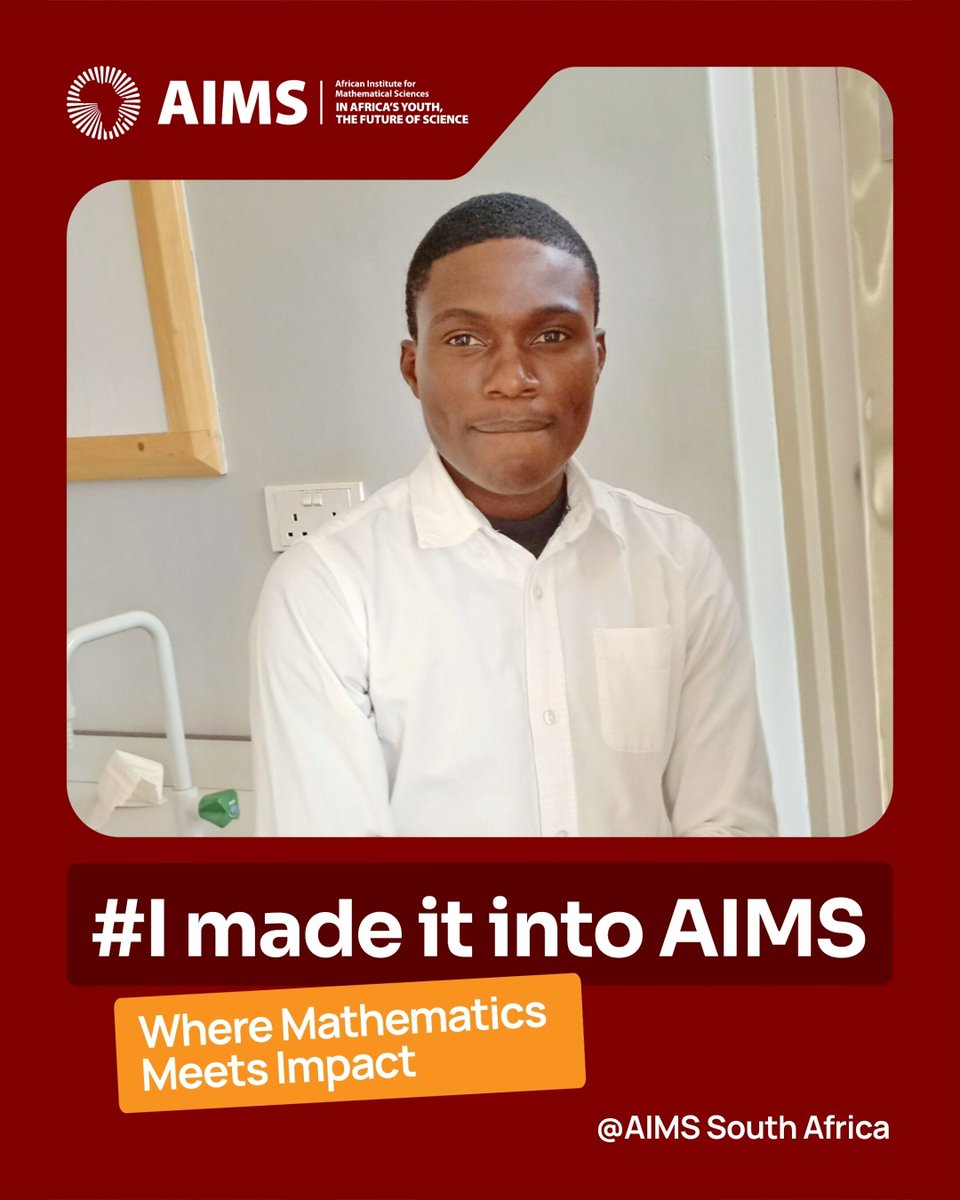 AIMSacza's tweet photo. The 2026/27 @AIMSacza community is growing!
Juma Milu will be joining our Structured Master’s cohort.
We’re excited to welcome you, Juma!
#IMadeItIntoAIMS #WhereMathematicsMeetsImpact https://t.co/YT9GE2yJfC