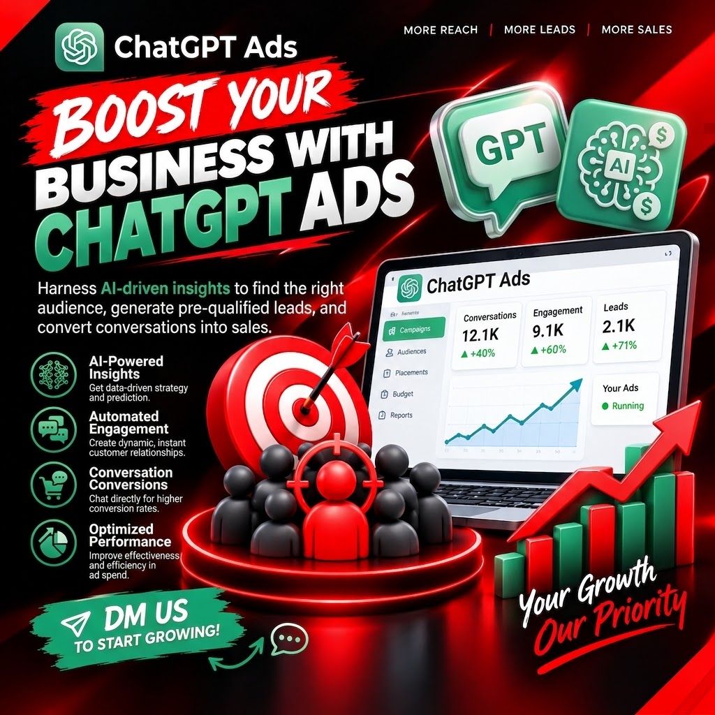 ARMAN683BD's tweet photo. Turn AI into your marketing advantage with ChatGPT Ads. Reach the right audience, boost engagement, and grow faster. 📈

#ChatGPTAds #DigitalMarketing #AIMarketing #Advertising #MarketingStrategy #LeadGeneration #BusinessGrowth

ChatGPT Ads, AI advertising, digital marketing, https://t.co/zRIvcPZG4r