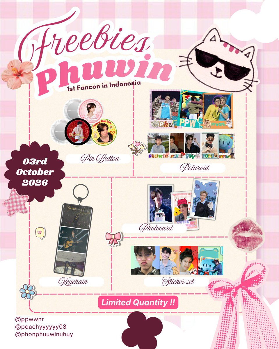 ppwwnr's tweet photo. 🎧Freebies Phuwin 1st Fancon in Indonesia 🎧

♡ collaboration with @peachyyyyyy03 @phonphuuwinuhuy ♡

✧˖° get 1 set — all of item in pict
(pin button/pc, pola, sticker, keychain — 1ea)
>> limited qty

📍Balai Kartini - Kartini Expo Center
time — TBA

🎸avail to trade, dm/rep https://t.co/rebSHMcQ6R