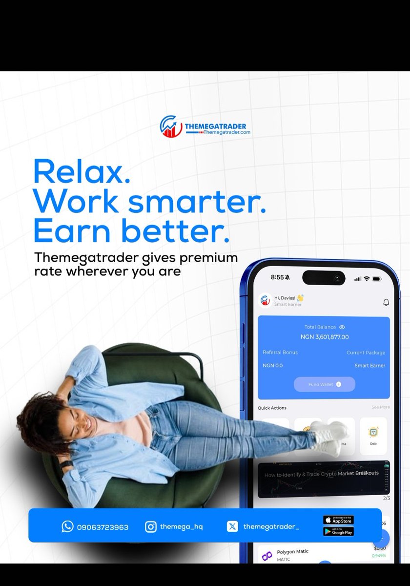 themega_hq's tweet photo. Trading shouldn’t feel like stressful, round-the-clock labor. 💆🏽‍♀️📈
​True financial freedom means letting your platform do the heavy lifting while you kick back and focus on living life. With THEMEGATRADER, you get premium exchange rates and effortless execution no matter where you are in the world.
​Experience a smarter, more relaxed way to trade your crypto and gift cards:
💎 Unbeatable, premium exchange rates on every asset
⚡ Lightning-fast automatic payouts
🌍 24/7 seamless trading from anywhere
🔒 Total peace of mind with bank-grade security
​Stop stressing over sluggish apps and low rates. Work smarter, earn better, and trade on your own terms.
​📲 Download the THEMEGATRADER app today and upgrade your trading lifestyle.
Best crypto exchange app Nigeria, Premium gift card rates, Work smarter earn better crypto, High rate Bitcoin app Nigeria, Sell USDT instantly, THEMEGATRADER app download, Reliable crypto wallet Nigeria, Trade gift cards for cash.
​#Themega_HQ #WorkSmarter #EarnBetter #CryptoNigeria #Fintech