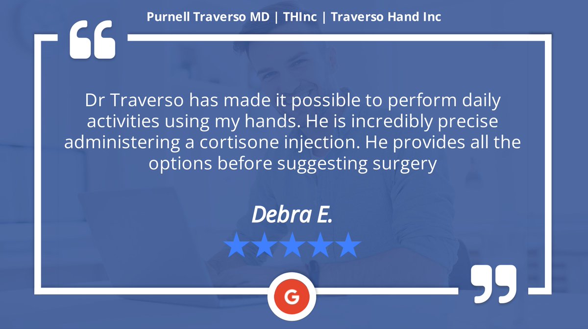 streamingmarv's tweet photo. 5 Star: Debra E. "Dr Traverso has made it possible to perform daily activities using my hands. He is..." https://t.co/xoz1nyzBhb