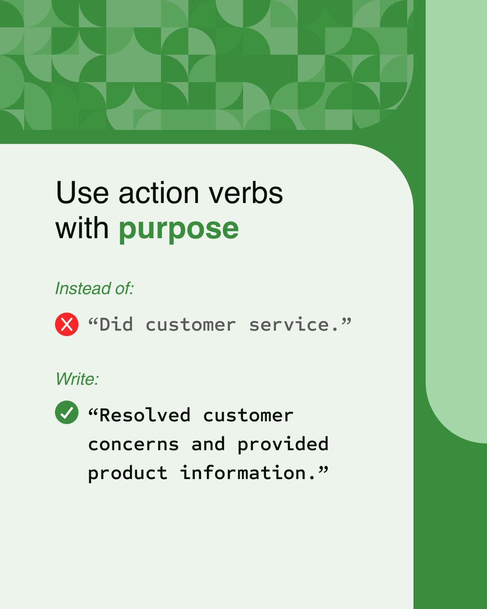TSECSupport's tweet photo. Choose verbs that accurately describe what you did.

Follow for more #jobsearchtips

Need #jobsearch help? Visit https://t.co/UyUoGBDPDm

This service is a part of #EmploymentOntario’s program and is funded in part by the Government of Canada and Ontario. https://t.co/jz6ULCFWUL