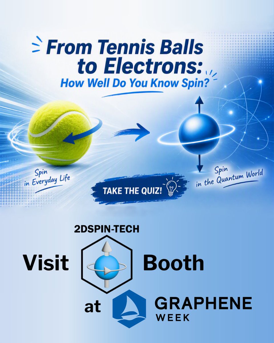 GrapheneEU's tweet photo. 💫Quiz alert! Project @2DSPIN-TECH will host a very tricky quiz in their booth at Graphene Week in Porto 21-25 of September. The question is: How Well Do You Know Spin?

The winners will receive a special prize during the week. https://t.co/bHFFV7lmfH