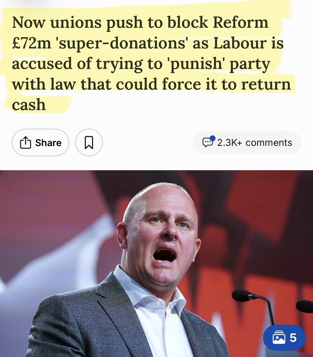 Artemisfornow's tweet photo. 🤡 Ohhh but “It’s different when we do it” screams Labour and its Unions.

The Labour Party has received £287 MILLION over the past 5 years and now they are determined to subvert democracy by changing the law, so Reform has to return £72 million.

We see you … you are over 🔥 https://t.co/OJ5slaFqwb
