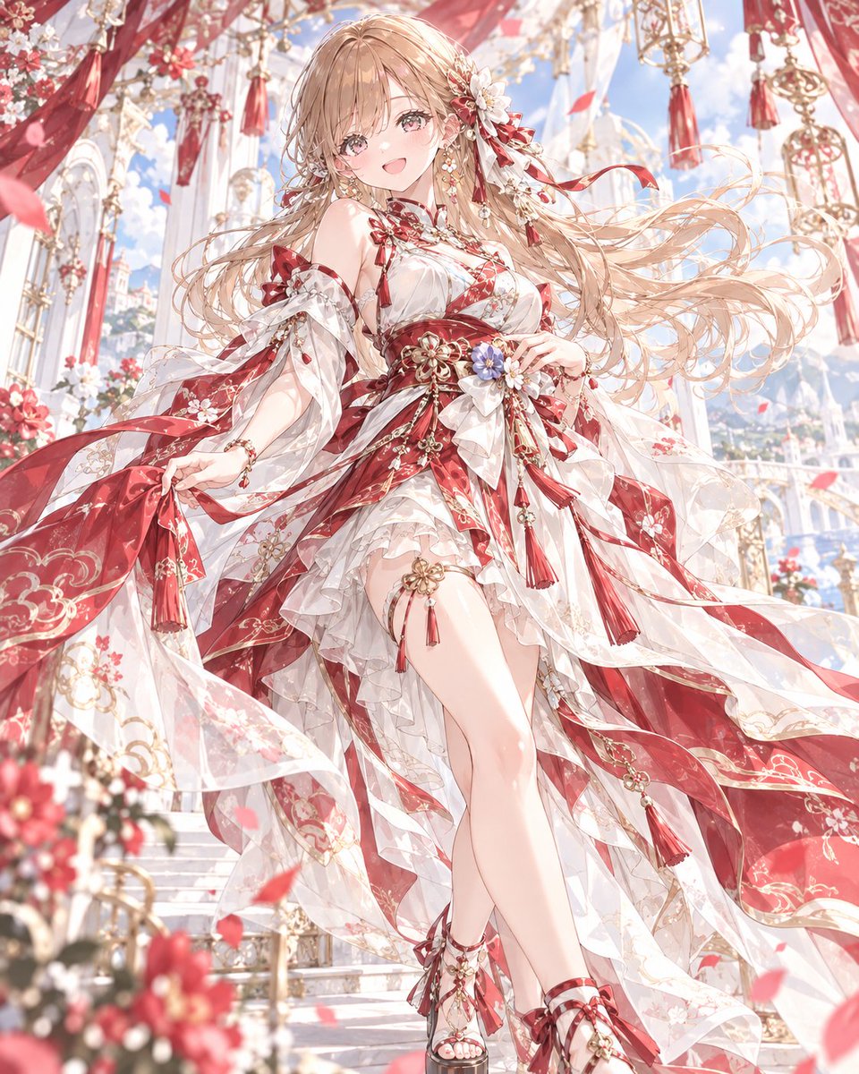 ArtistaNozomu's tweet photo. 🔸ChatGPT image2プロンプト🔸
#のぞむクローゼット

今日の衣装テーマは
「紅風のセレモニアル・ドレス」で
おはようございます☀️

紅と白を風にほどく、
華やかな儀礼服です

昨日家系ラーメン初めて食べました👍
野菜ラーメン食べましたが
野菜のあまりの多さに驚きました🍜
全部食べきれず食べてもらいました💦
美味しかったです！

今日も頑張っていきましょー！

――――
過去のプロンプトはハイライトに✨
――――

プロンプトはリプ欄へ👇