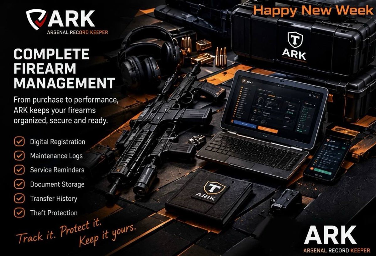 TueborCoin's tweet photo. Happy New Week from Tuebor! 

Your firearm deserves more than a place in the safe, it deserves organized, reliable records. With ARK by Tuebor, keep registration details, maintenance logs, documents, service history, and more securely organized in one place.

Track it. Protect it. Keep it yours.

Have a productive and successful week ahead. 🧡