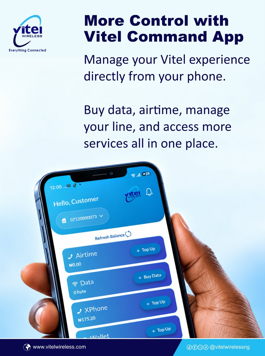 Vitelwirelessng's tweet photo. Everybody dey rush go Vitel Wirelessβ¦ but why? ππ
Data Wey No Dey Expire, keep your existing number, clearer calls, nationwide connectivity & easy control with the Vitel Command App. π₯
Switch to the blue side. π
#VitelWireless #SwitchToBlue #0712Network https://t.co/qyuOO0H3ix