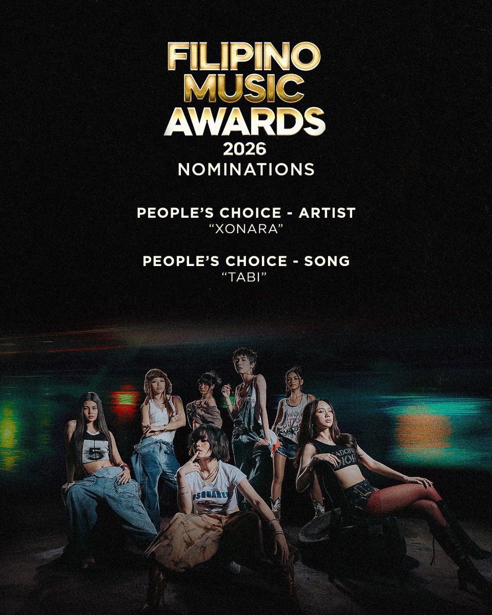 1zentertainment's tweet photo. A new milestone for XONARA! 🏆❤️‍🔥

XONARA (@officialxonara) earns two nominations at the Filipino Music Awards for People's Choice - Artist and People's Choice - Song for 'TABI' 

A recognition of the music and momentum that have marked XONARA's journey this year. 

#1ZEntertainment #XONARA #FilipinoMusicAwards
